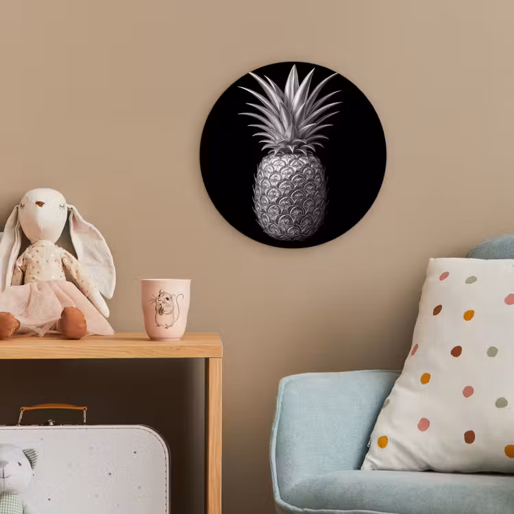 Ananas - Gedetailleerd - Bladeren Wandcirkel kunststof plaat 5mm dik klein -tsfeer1_kind