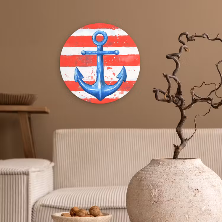 Anker - Verfspatten - Rood - Blauw Wandcirkel kunststof plaat 5mm dik klein -sfeer1