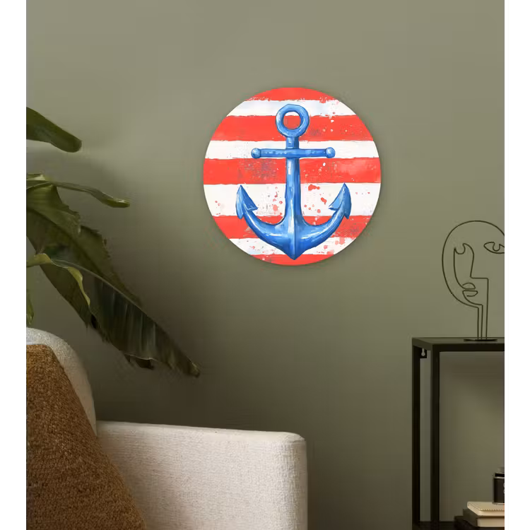 Anker - Verfspatten - Rood - Blauw Wandcirkel kunststof plaat 5mm dik klein -sfeer3