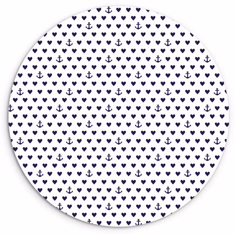 Anker - Hart - Blauw - Wit Wandcirkel kunststof plaat 5mm dik klein 188 -3d