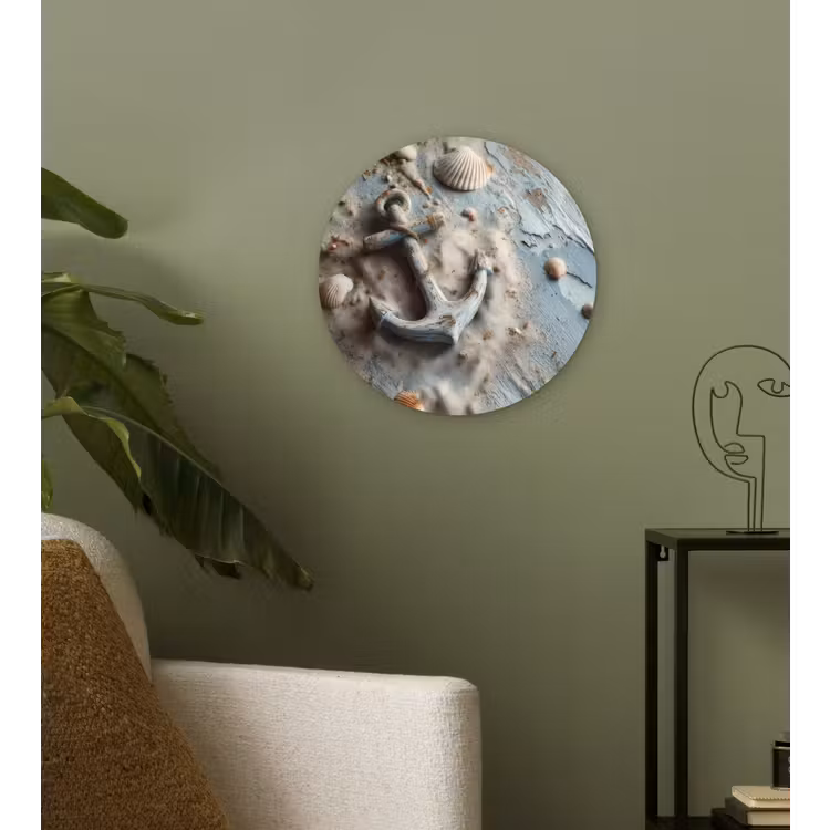 Anker - Hout - Schelpen - Zand Wandcirkel kunststof plaat 5mm dik klein -sfeer3