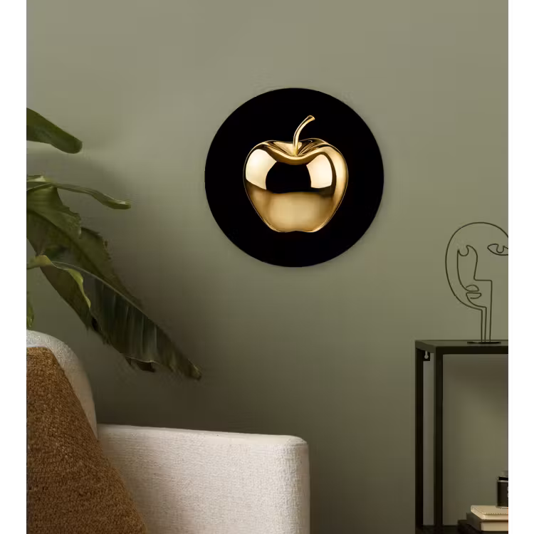 Appel - Goud - Chrome - Zwart Wandcirkel kunststof plaat 5mm dik klein -sfeer3