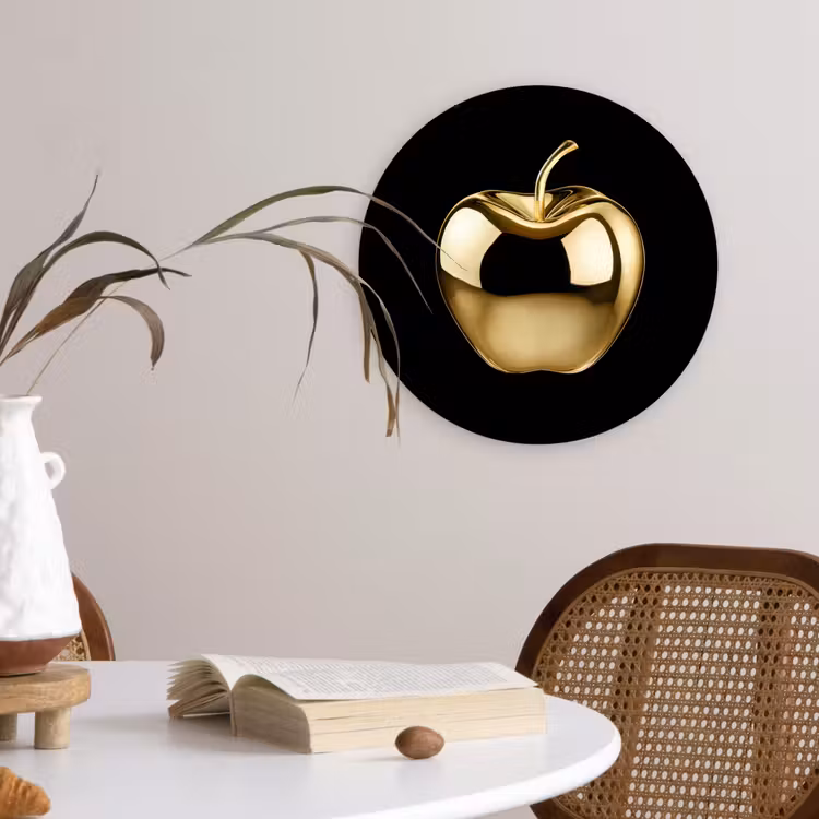 Appel - Goud - Chrome - Zwart Wandcirkel kunststof plaat 5mm dik klein -sfeer4