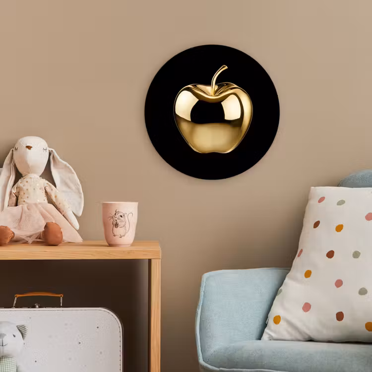 Appel - Goud - Chrome - Zwart Wandcirkel kunststof plaat 5mm dik klein -tsfeer1_kind