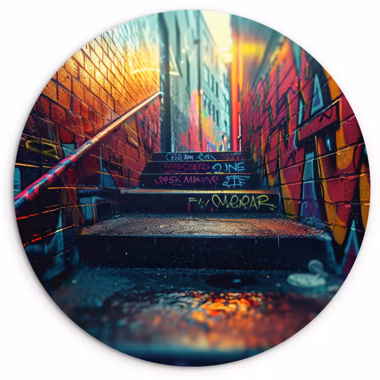 Architectuur - Neon - Trap - Graffiti Wandcirkel kunststof plaat 5mm dik klein -3d