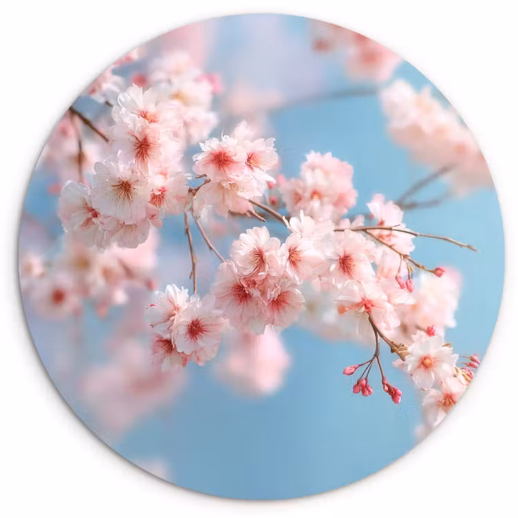 Takken - Bloesems - Roze Wandcirkel kunststof plaat 5mm dik klein -3d