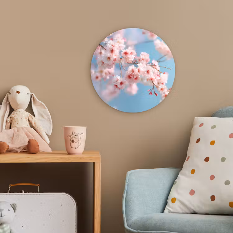 Takken - Bloesems - Roze Wandcirkel kunststof plaat 5mm dik klein -tsfeer1_kind