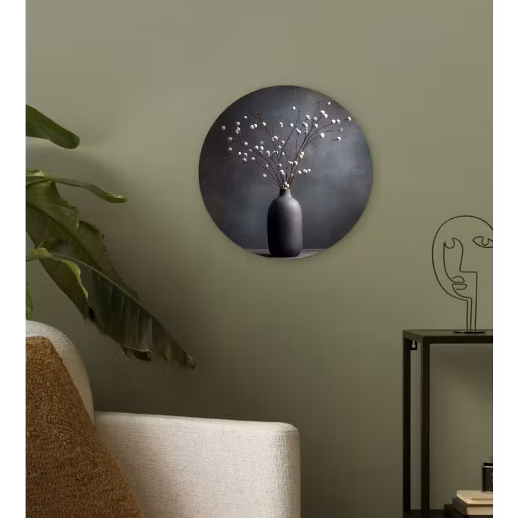 Takken - Vaas - Bolletjes - Wit Wandcirkel kunststof plaat 5mm dik klein -sfeer3