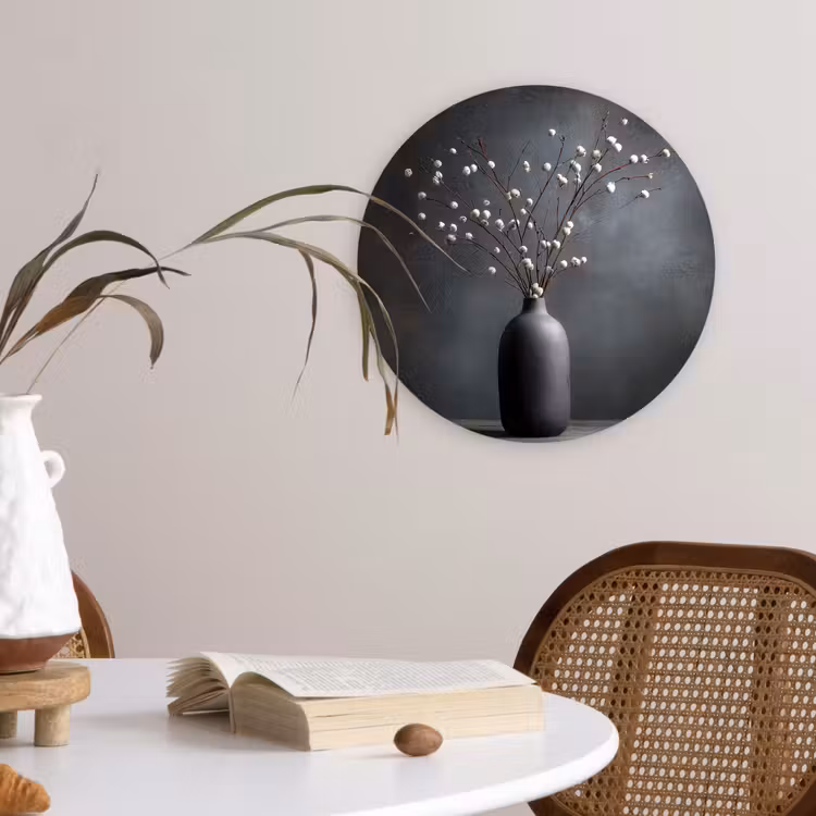 Takken - Vaas - Bolletjes - Wit Wandcirkel kunststof plaat 5mm dik klein -sfeer4