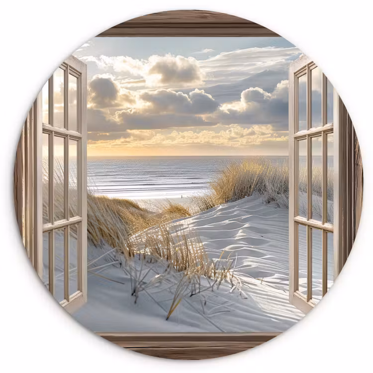 Doorkijk - Strand - Duinen - Zee - Natuur Wandcirkel kunststof plaat 5mm dik klein -3d