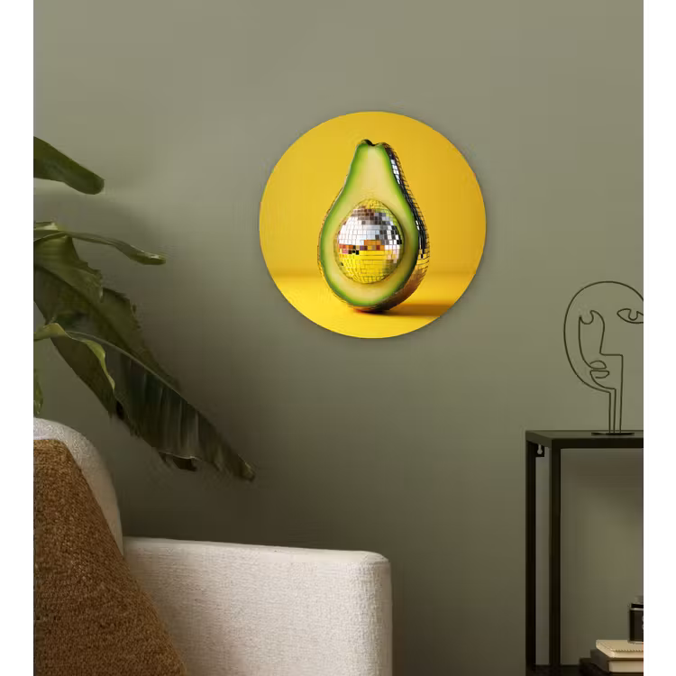 Avocado - Discobal - Geel - Glitter Wandcirkel kunststof plaat 5mm dik klein -sfeer3
