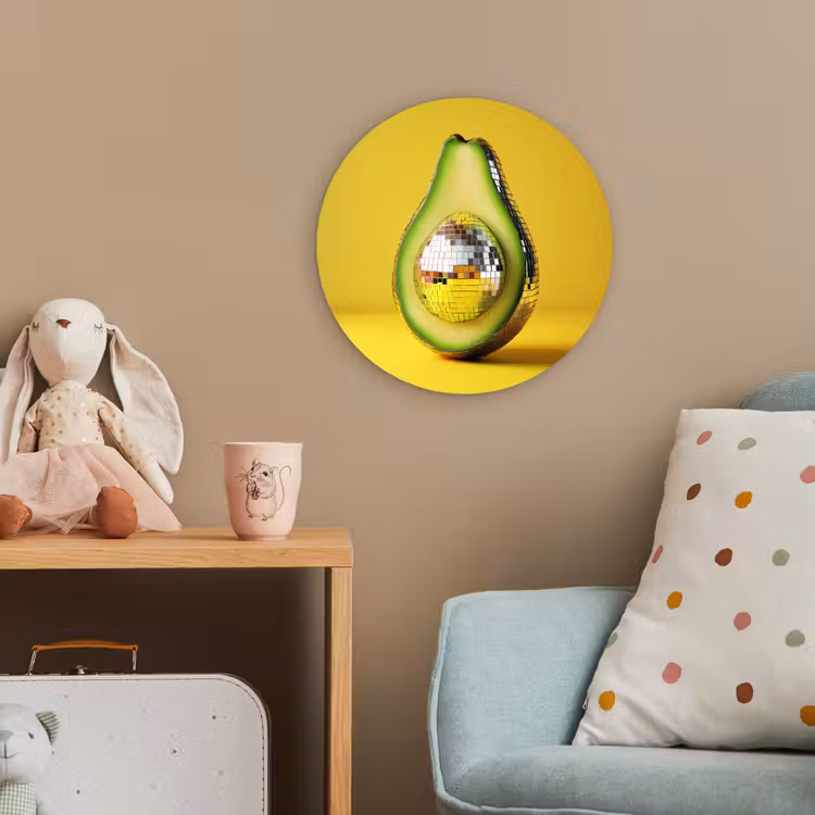 Avocado - Discobal - Geel - Glitter Wandcirkel kunststof plaat 5mm dik klein -tsfeer1_kind