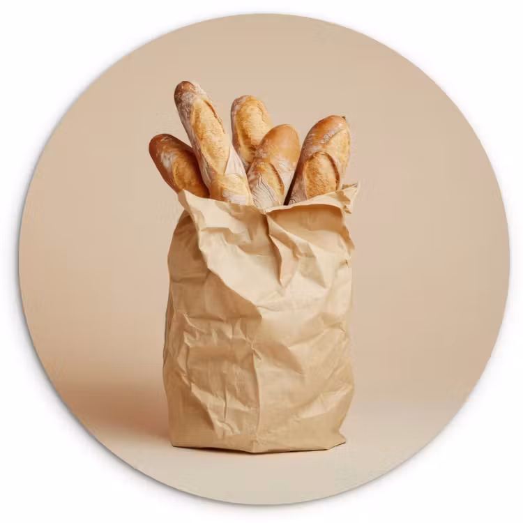 Baguette - Brood - Stokbrood - Beige Wandcirkel kunststof plaat 5mm dik klein -3d