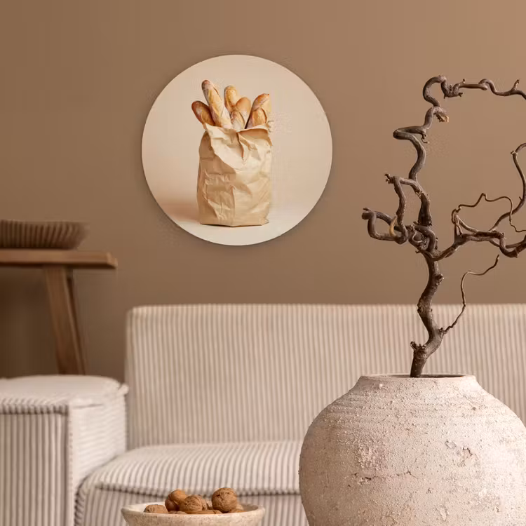 Baguette - Brood - Stokbrood - Beige Wandcirkel kunststof plaat 5mm dik klein -sfeer1