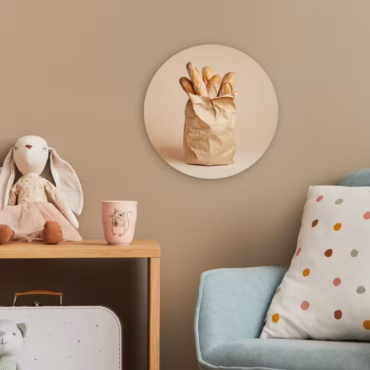Baguette - Brood - Stokbrood - Beige Wandcirkel kunststof plaat 5mm dik klein -tsfeer1_kind
