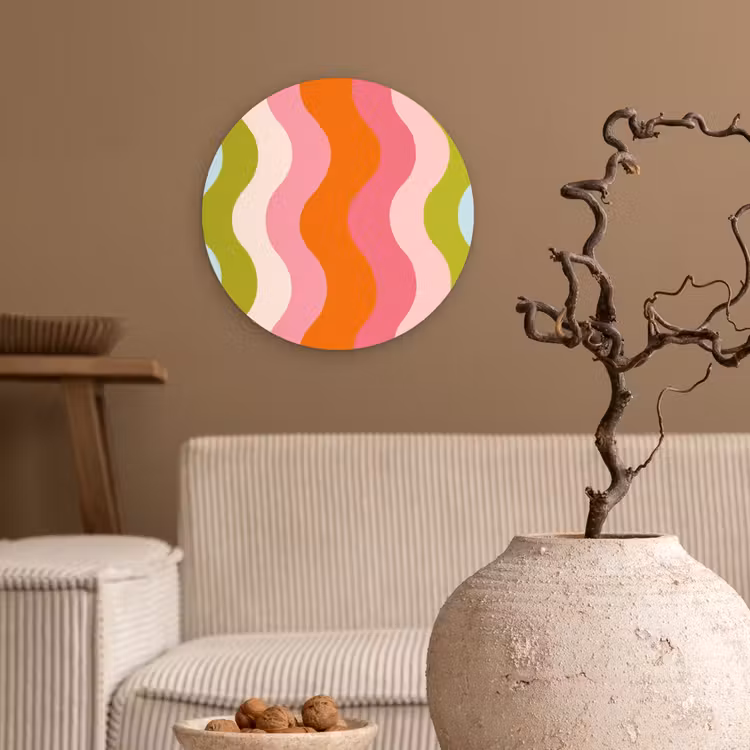 Banen - Golven - Kleurrijk - Verticaal Wandcirkel kunststof plaat 5mm dik klein -sfeer1