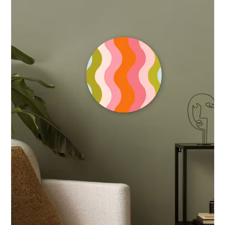 Banen - Golven - Kleurrijk - Verticaal Wandcirkel kunststof plaat 5mm dik klein -sfeer3