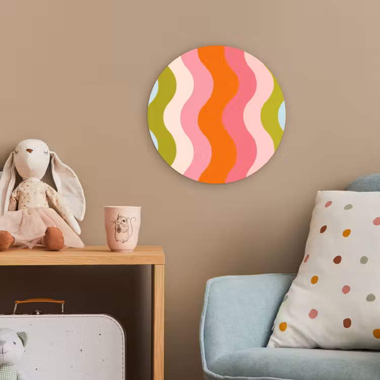 Banen - Golven - Kleurrijk - Verticaal Wandcirkel kunststof plaat 5mm dik klein -tsfeer1_kind