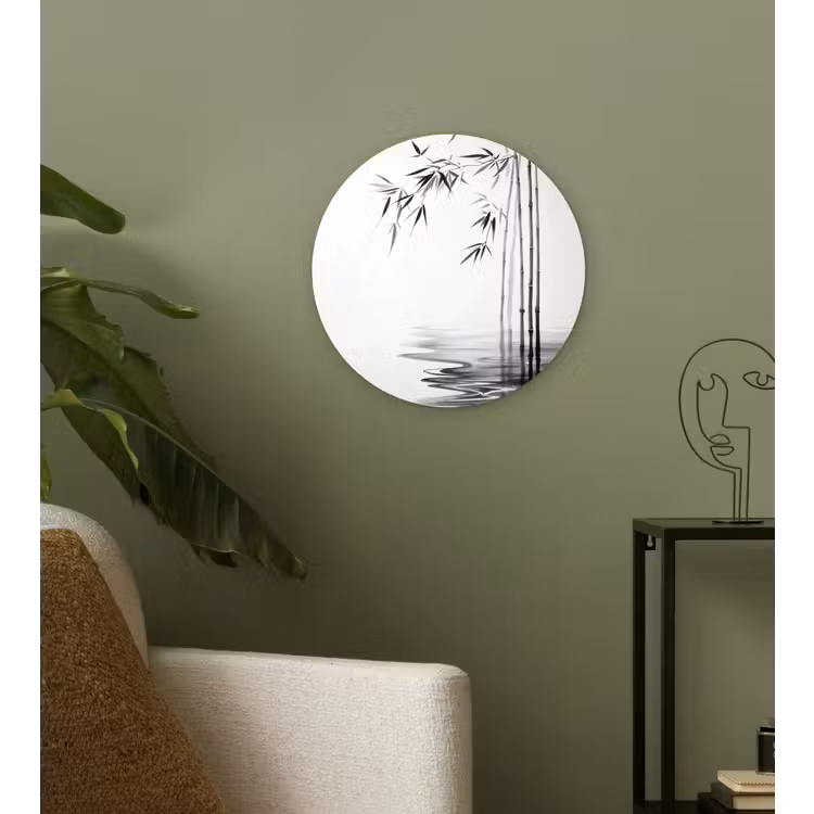 Bamboestammen - Water - Minimalistisch - Wit Wandcirkel kunststof plaat 5mm dik klein -sfeer3