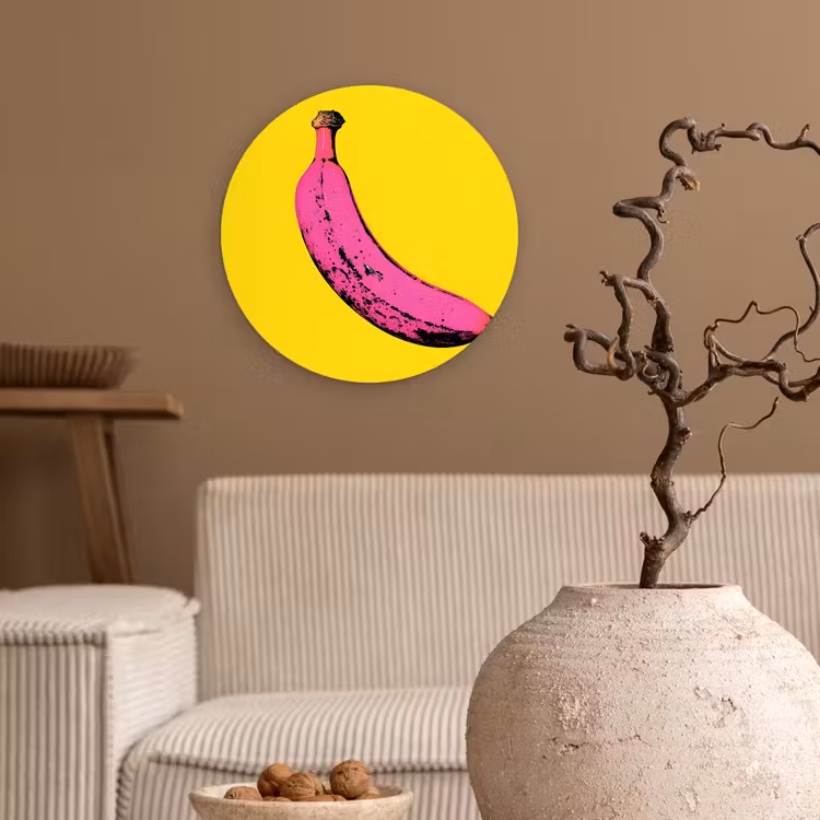 Banaan - Grafisch - Geel Wandcirkel kunststof plaat 5mm dik klein -sfeer1