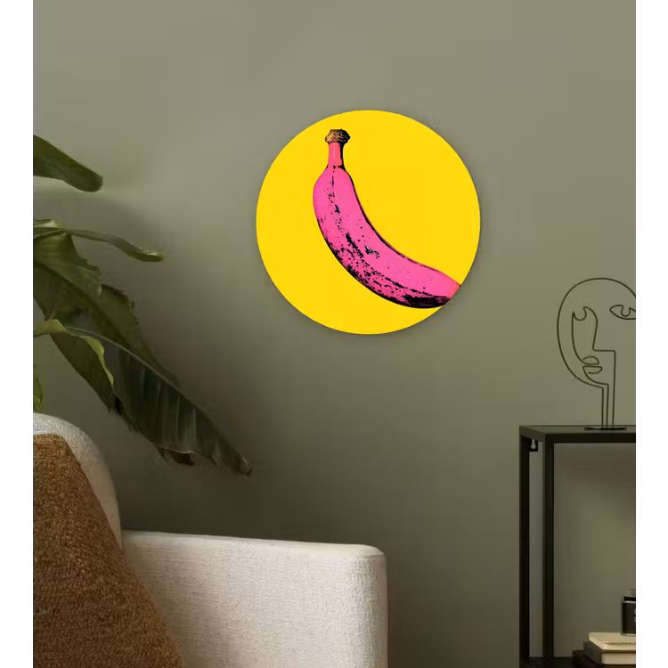Banaan - Grafisch - Geel Wandcirkel kunststof plaat 5mm dik klein -sfeer3