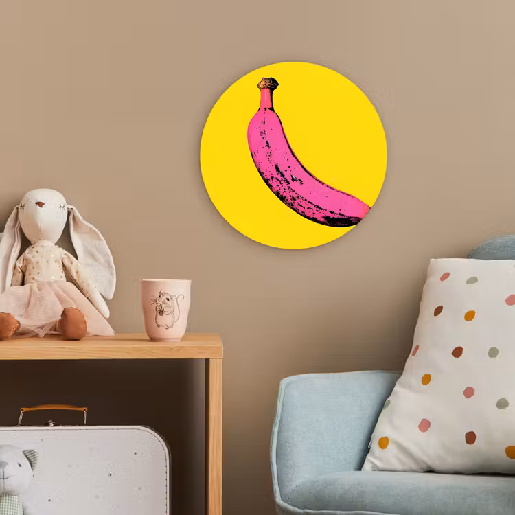 Banaan - Grafisch - Geel Wandcirkel kunststof plaat 5mm dik klein -tsfeer1_kind