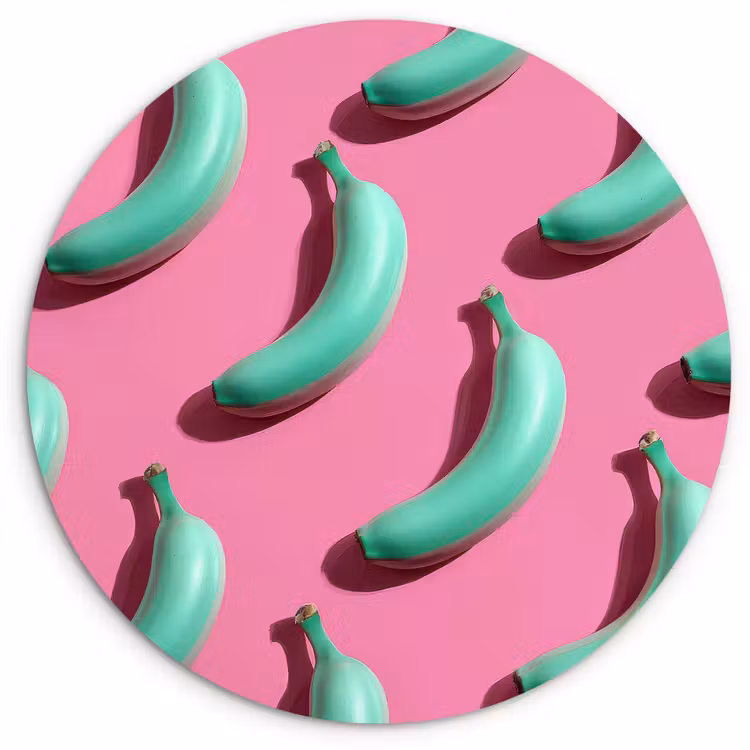 Bananen - Patroon - Blauw - Roze Wandcirkel kunststof plaat 5mm dik klein -3d