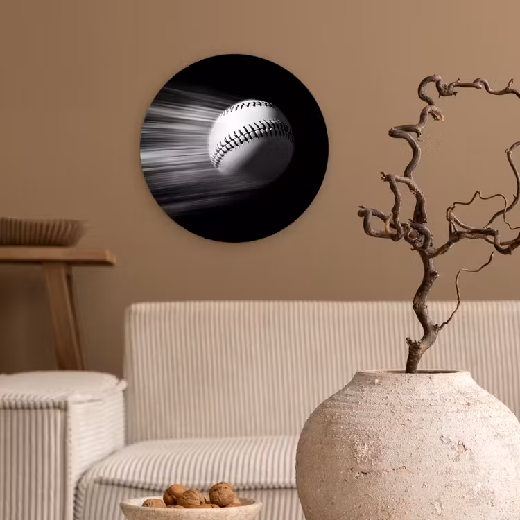 Honkbal - Wit - Vliegt Wandcirkel kunststof plaat 5mm dik klein -sfeer1