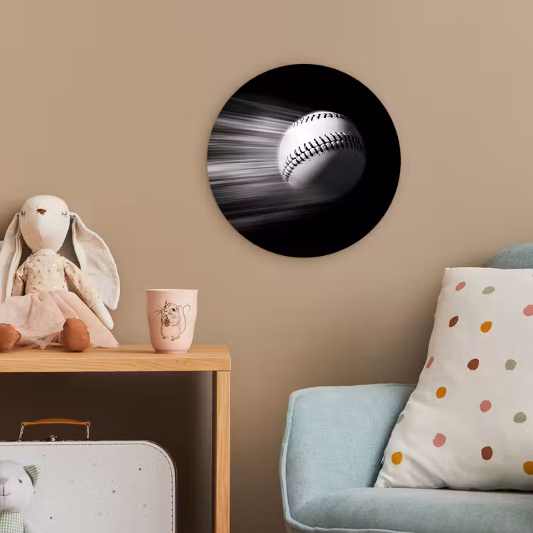 Honkbal - Wit - Vliegt Wandcirkel kunststof plaat 5mm dik klein -tsfeer1_kind