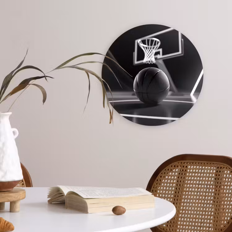 Basketbal - Basketbalveld - Lichtlijnen Wandcirkel kunststof plaat 5mm dik klein -sfeer4