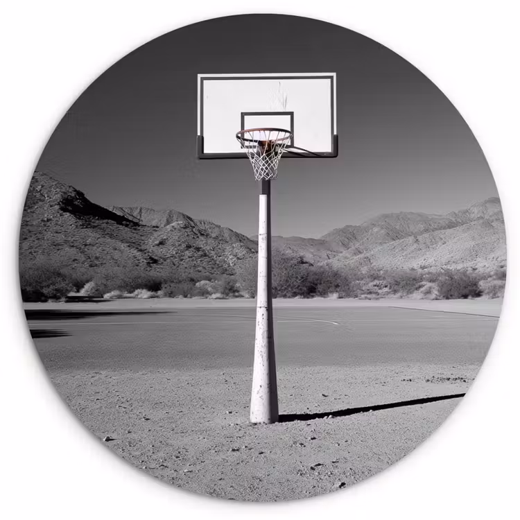 Basketbalpaal - Landschap - Zand - Wit Wandcirkel kunststof plaat 5mm dik klein -3d