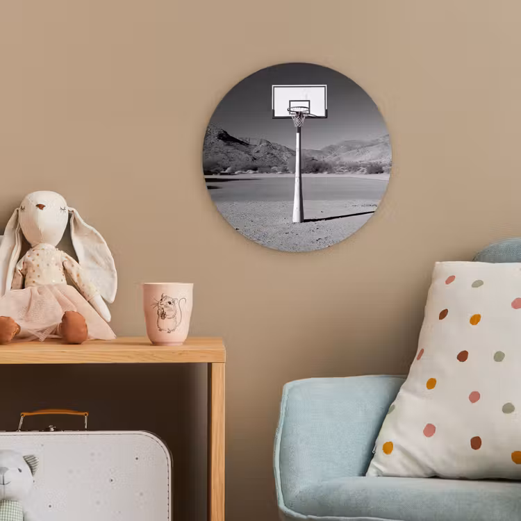 Basketbalpaal - Landschap - Zand - Wit Wandcirkel kunststof plaat 5mm dik klein -tsfeer1_kind