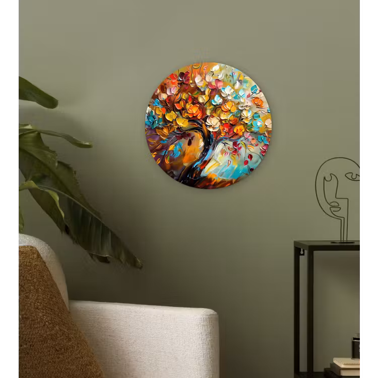 Boom - Abstract - Kleurrijk - Bloemen Wandcirkel kunststof plaat 5mm dik klein -sfeer3