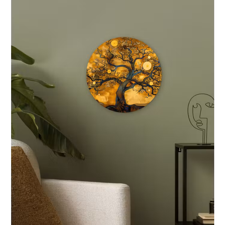 Boom - Levensboom - Abstract - Goud Wandcirkel kunststof plaat 5mm dik klein -sfeer3