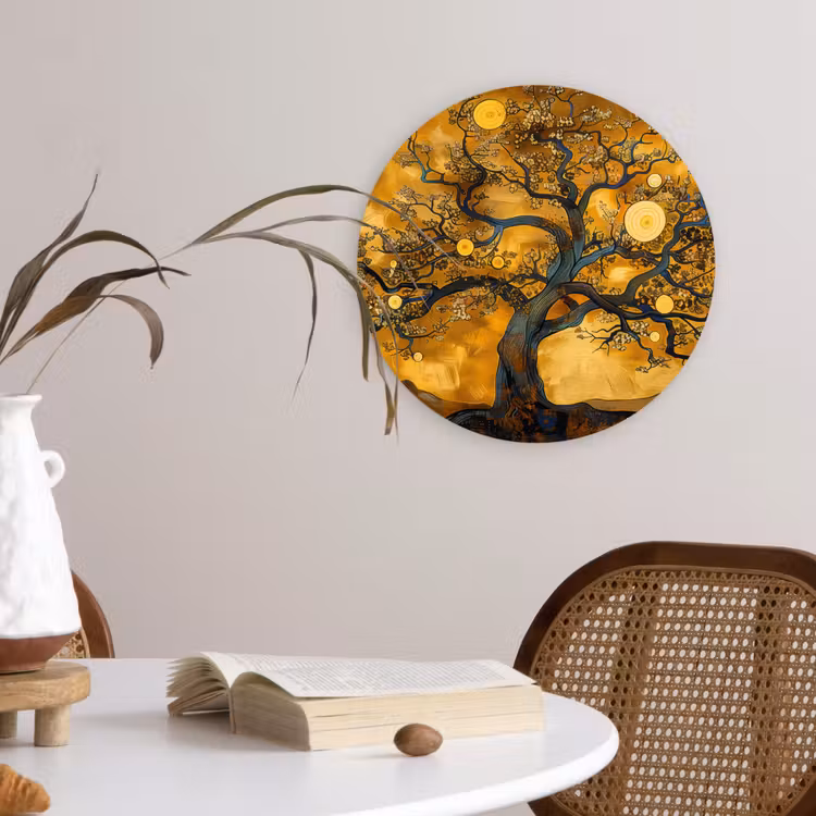 Boom - Levensboom - Abstract - Goud Wandcirkel kunststof plaat 5mm dik klein -sfeer4