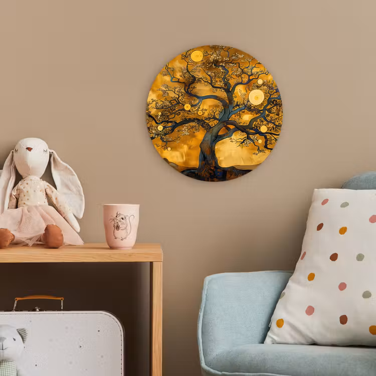 Boom - Levensboom - Abstract - Goud Wandcirkel kunststof plaat 5mm dik klein -tsfeer1_kind