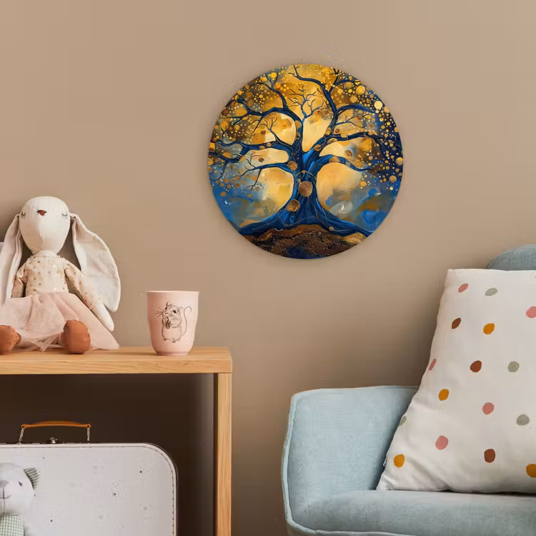 Boom - Levensboom - Blauw - Goud Wandcirkel kunststof plaat 5mm dik klein -tsfeer1_kind