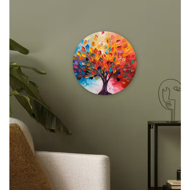 Boom - Levensboom - Kleurrijk - Abstract Wandcirkel kunststof plaat 5mm dik klein -sfeer3