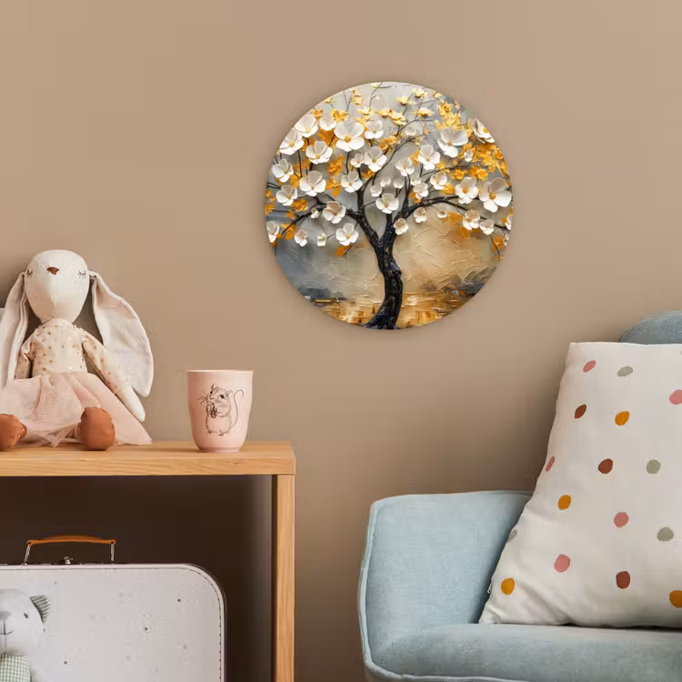 Boom - Bloemen - Goud - Beige Wandcirkel kunststof plaat 5mm dik klein -tsfeer1_kind