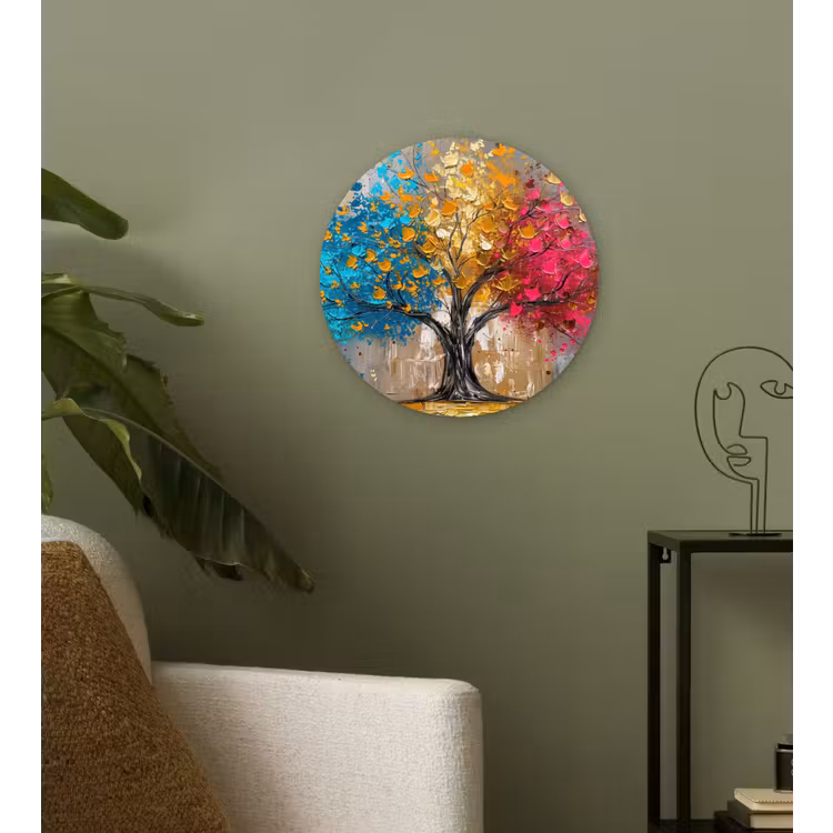 Boom - Kleurrijk - Grijs - Modern Wandcirkel kunststof plaat 5mm dik klein -sfeer3