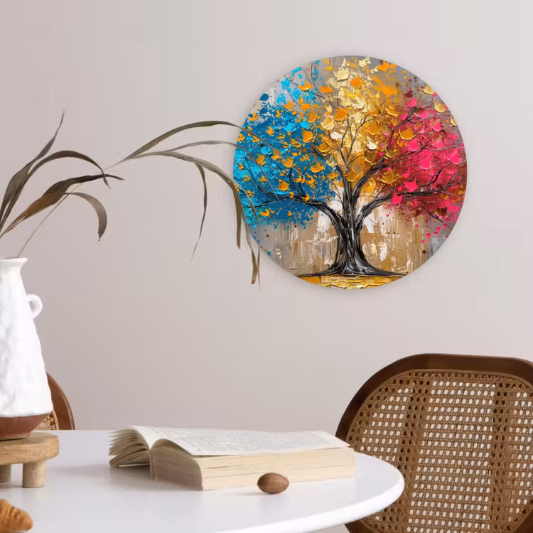 Boom - Kleurrijk - Grijs - Modern Wandcirkel kunststof plaat 5mm dik klein -sfeer4
