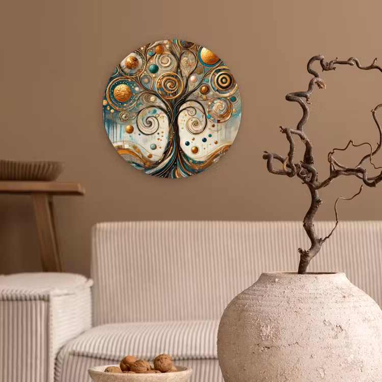Levensboom - Boom - Abstract - Modern Wandcirkel kunststof plaat 5mm dik klein -sfeer1
