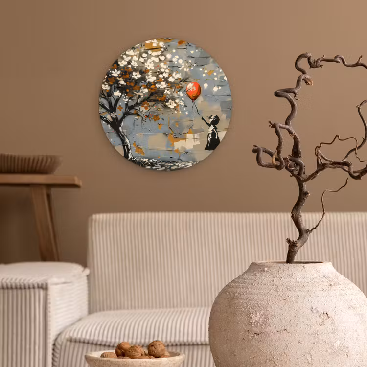 Boom - Graffiti - Banksy Style - Balloon Girl Wandcirkel kunststof plaat 5mm dik klein -sfeer1