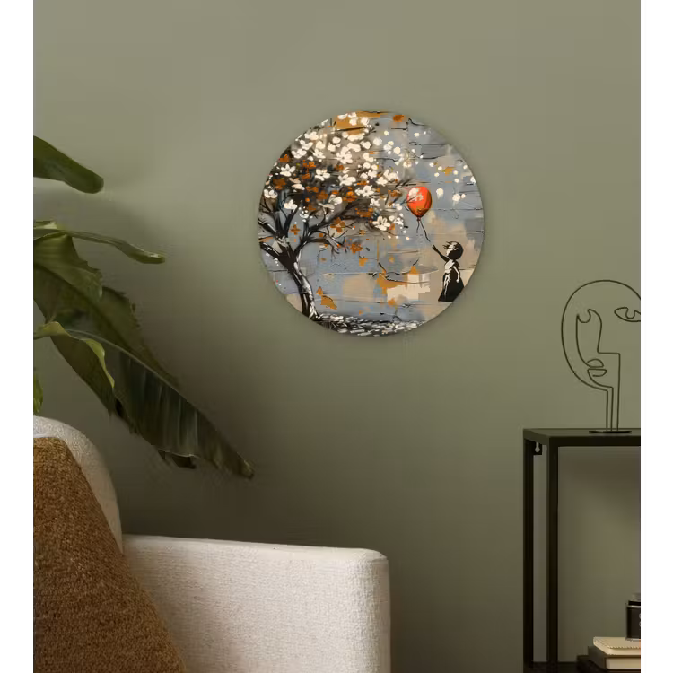Boom - Graffiti - Banksy Style - Balloon Girl Wandcirkel kunststof plaat 5mm dik klein -sfeer3