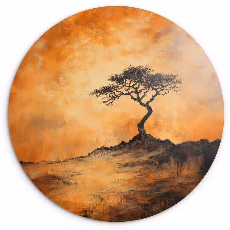 Boom - Landschap - Oranje Wandcirkel kunststof plaat 5mm dik klein -3d