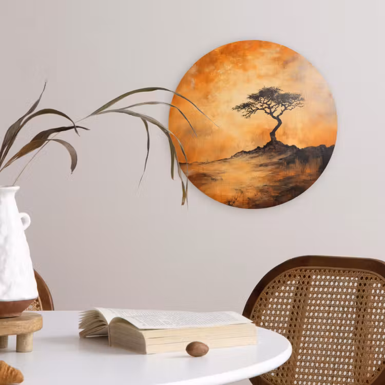 Boom - Landschap - Oranje Wandcirkel kunststof plaat 5mm dik klein -sfeer4