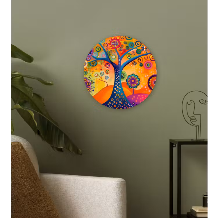 Boom - Levensboom - Abstract - Kleurrijk Wandcirkel kunststof plaat 5mm dik klein -sfeer3
