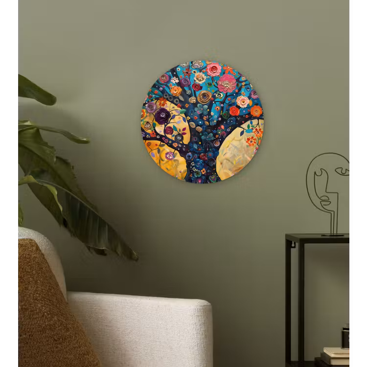 Boom - Levensboom - Kleurrijk - Bloemen - Modern Wandcirkel kunststof plaat 5mm dik klein -sfeer3