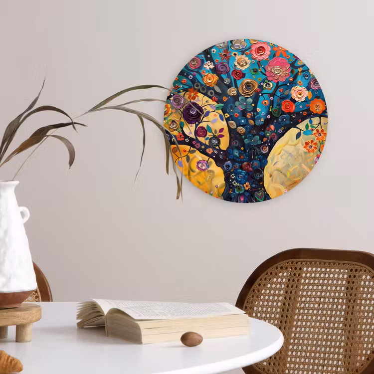 Boom - Levensboom - Kleurrijk - Bloemen - Modern Wandcirkel kunststof plaat 5mm dik klein -sfeer4