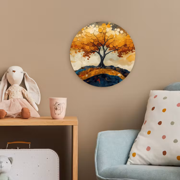 Boom - Natuur - Goud - Modern Wandcirkel kunststof plaat 5mm dik klein -tsfeer1_kind